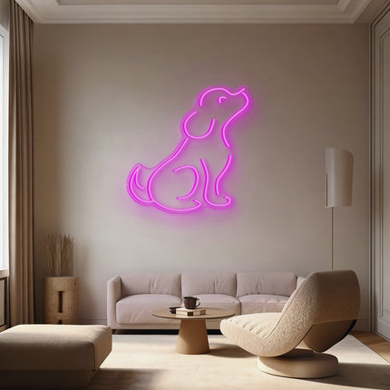 Pink Sitting Puppy Neon Sign