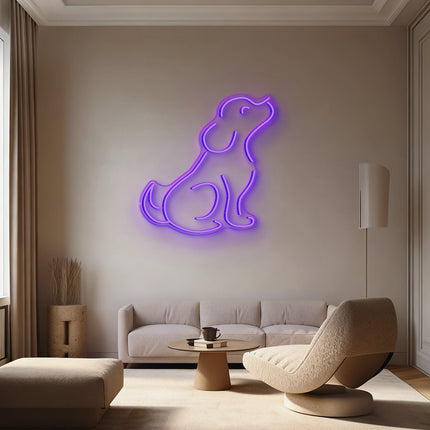 Purple Sitting Puppy Neon Sign