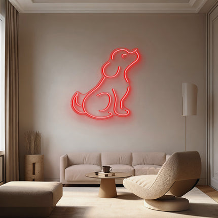 Red Sitting Puppy Neon Sign