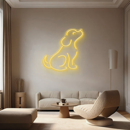Warm White Sitting Puppy Neon Sign