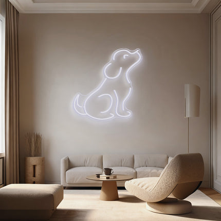White Sitting Puppy Neon Sign