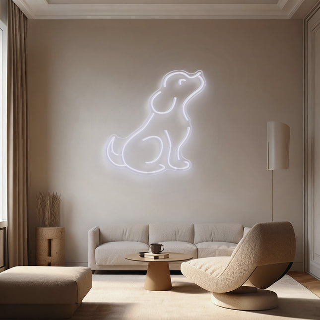 White Sitting Puppy Neon Sign