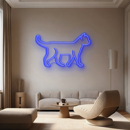 Blue Standing Cat Neon Sign