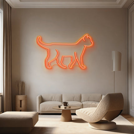 Golden Yellow Standing Cat Neon Sign