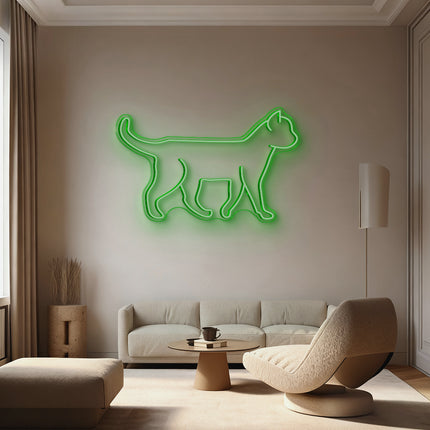 Green Standing Cat Neon Sign
