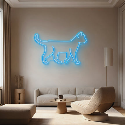 Ice Blue Standing Cat Neon Sign