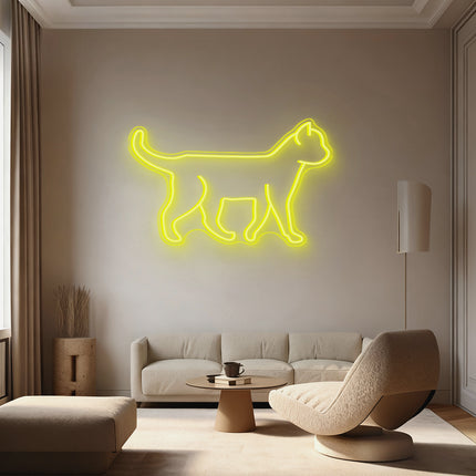 Lemon Yellow Standing Cat Neon Sign