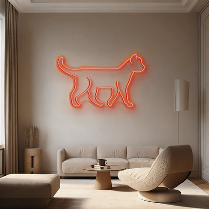 Orange Standing Cat Neon Sign