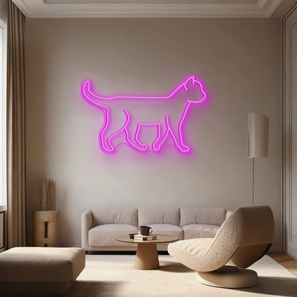 Pink Standing Cat Neon Sign