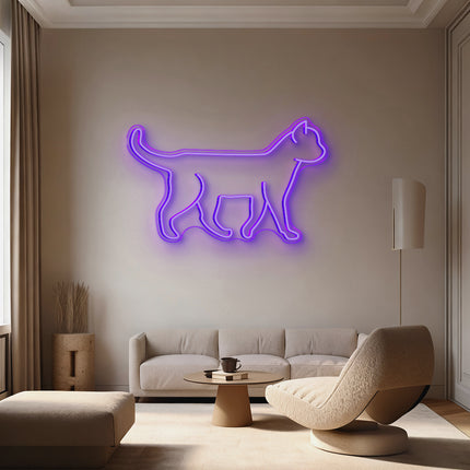 Purple Standing Cat Neon Sign