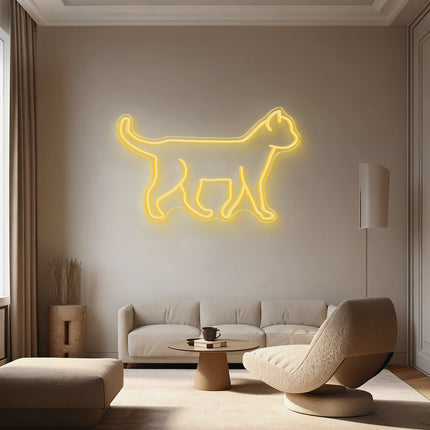 Warm White Standing Cat Neon Sign