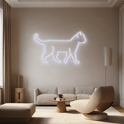 White Standing Cat Neon Sign