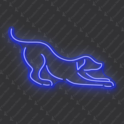Blue Stretching Dog Neon Sign