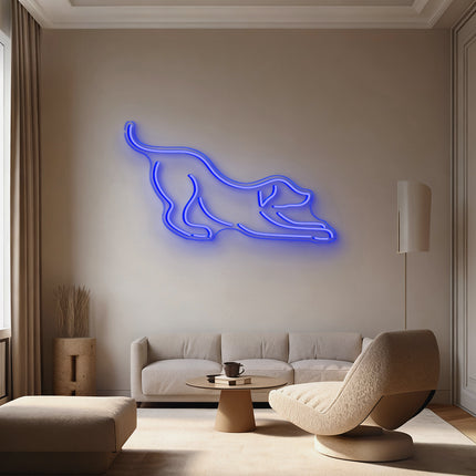 Blue Stretching Dog Neon Sign