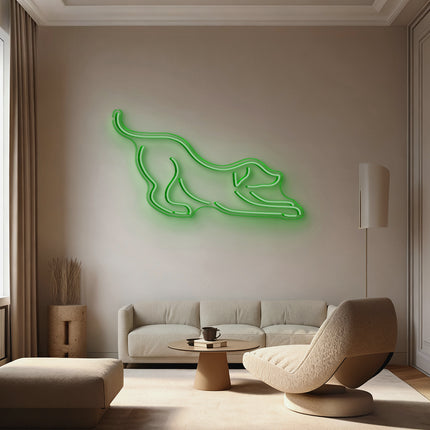 Green Stretching Dog Neon Sign