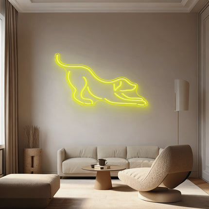 Lemon Yellow Stretching Dog Neon Sign