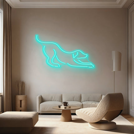 Mint Green Stretching Dog Neon Sign