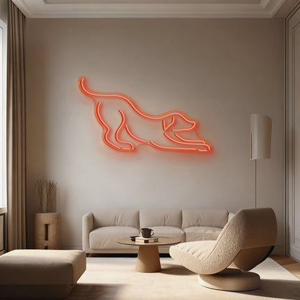 Orange Stretching Dog Neon Sign