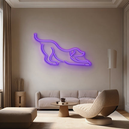 Purple Stretching Dog Neon Sign