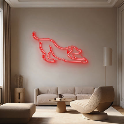 Red Stretching Dog Neon Sign