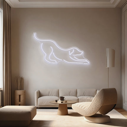 White Stretching Dog Neon Sign
