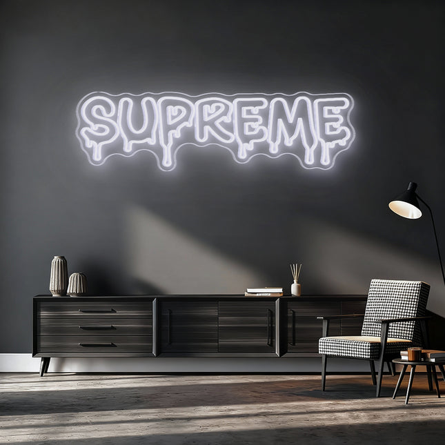 White Supreme Drip Neon Sign