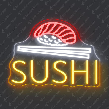 Golden Yellow Sushi with Nigiri & Chopsticks Neon Sign