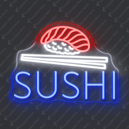 Blue Sushi with Nigiri & Chopsticks Neon Sign
