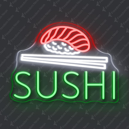 Green Sushi with Nigiri & Chopsticks Neon Sign