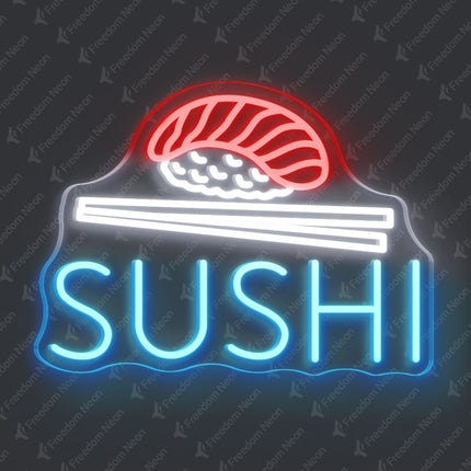 Ice Blue Sushi with Nigiri & Chopsticks Neon Sign