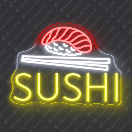 Lemon Yellow Sushi with Nigiri & Chopsticks Neon Sign