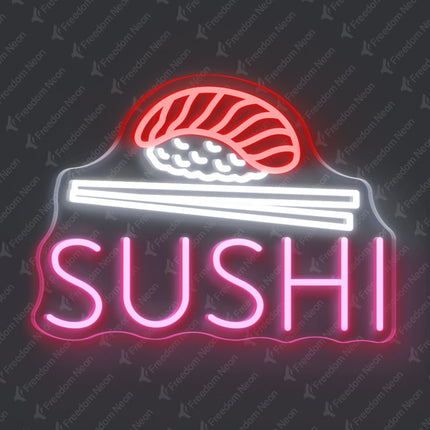 Light Pink Sushi with Nigiri & Chopsticks Neon Sign