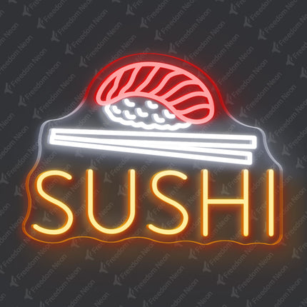 Orange Sushi with Nigiri & Chopsticks Neon Sign