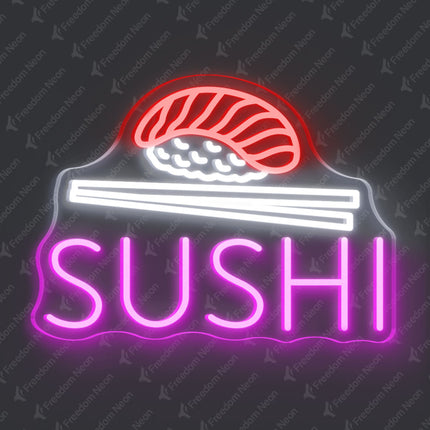 Pink Sushi with Nigiri & Chopsticks Neon Sign