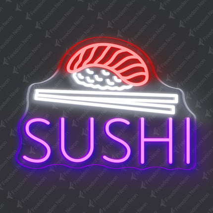 Purple Sushi with Nigiri & Chopsticks Neon Sign