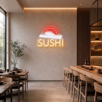 Warm White Sushi with Nigiri & Chopsticks Neon Sign