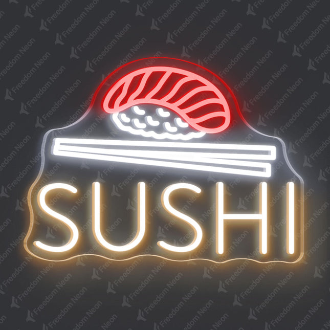Warm White Sushi with Nigiri & Chopsticks Neon Sign