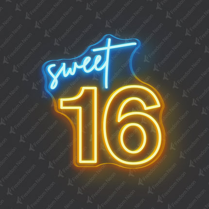 Gold Yellow Sweet 16 Neon Sign