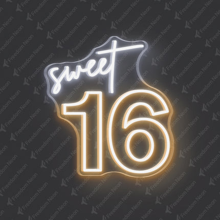 Warm White Sweet 16 Neon Sign