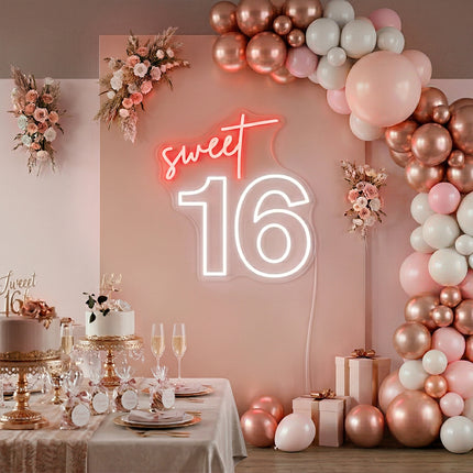 White Sweet 16 Neon Sign