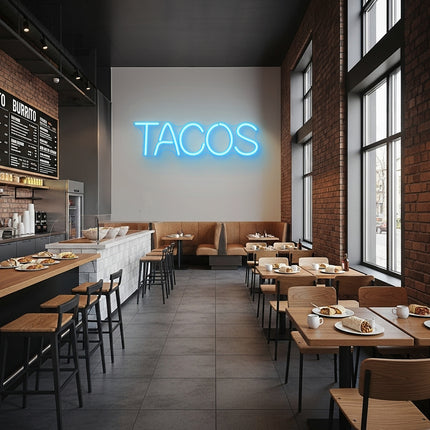 Ice Blue Tacos Word Neon Sign