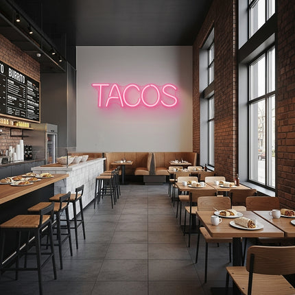 Light Pink Tacos Word Neon Sign