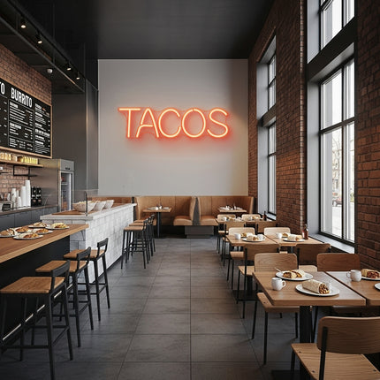 Orange Tacos Word Neon Sign