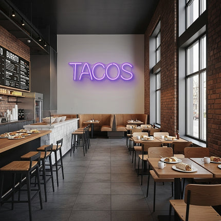 Purple Tacos Word Neon Sign