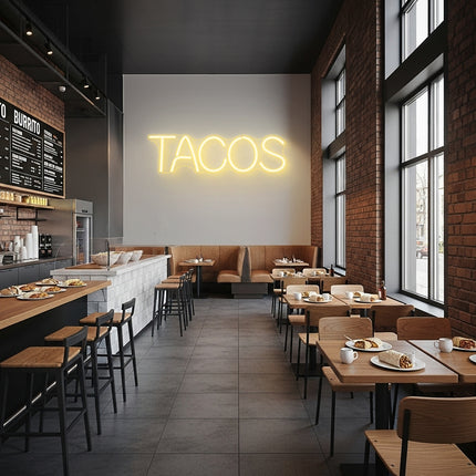 Warm White Tacos Word Neon Sign