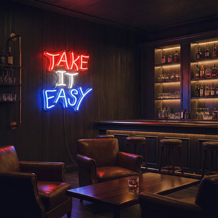 Red & White & Blue Take It Easy Neon Sign