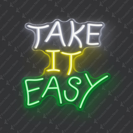 White & Lemon Yellow & Green Take It Easy Neon Sign