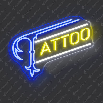 Blue & Lemon Yellow Tattoo Fish Hook Neon Sign
