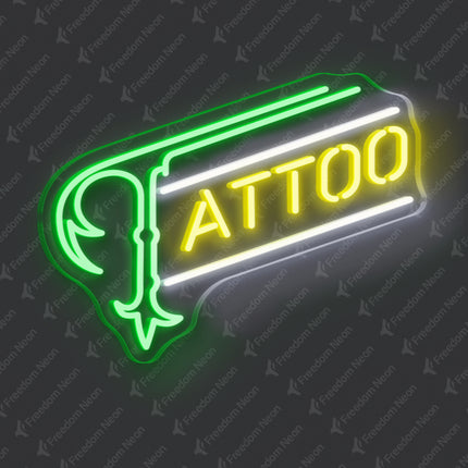 Green & Lemon Yellow Tattoo Fish Hook Neon Sign