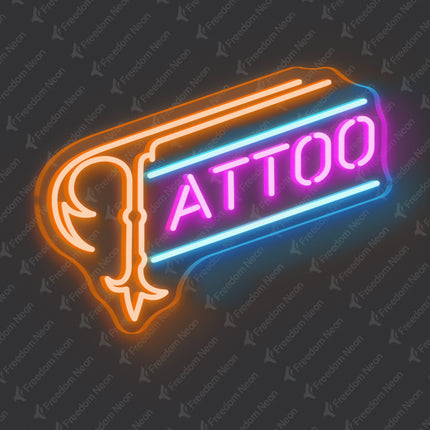 Orange & Pink Tattoo Fish Hook Neon Sign